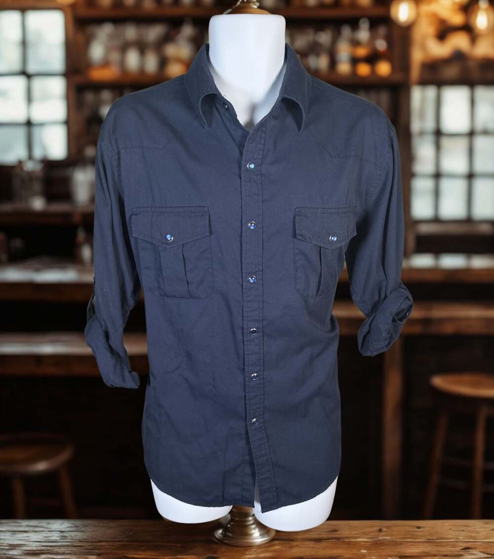Coevals Club Men's Long Sleeve Solid Navy Western Pearl Snap Cowboy Shirt - Picture 2 of 7